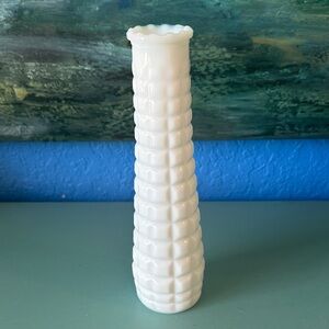 Vintage E. O. Brody Cleveland Co. White Hobnail & Quilted Milk Glass Bud Vases